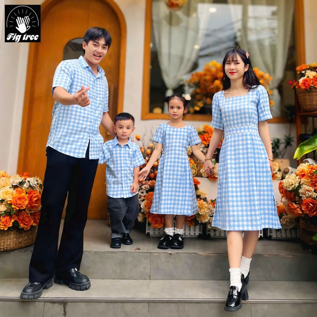 Đồ Gia Đình Fig Tree Caro Xanh Tay Ngắn, Chất Dày Dặn, Hàng thiết kế nhiều size Mã 133A