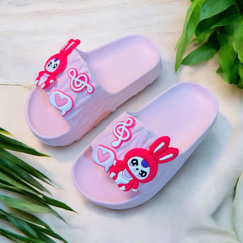 Dép bánh mì thời trang cho bé gái đế sọc chống trơn hình thỏ babythree siêu dễ thương mềm êm chân