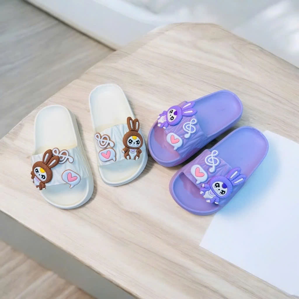 Dép bánh mì thời trang cho bé gái đế sọc chống trơn hình thỏ babythree siêu dễ thương mềm êm chân