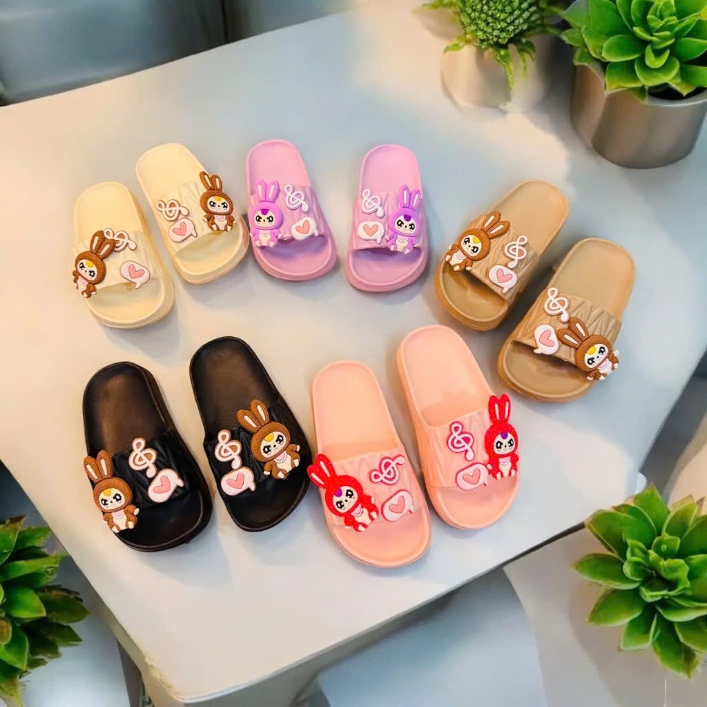 Dép bánh mì thời trang cho bé gái đế sọc chống trơn hình thỏ babythree siêu dễ thương mềm êm chân