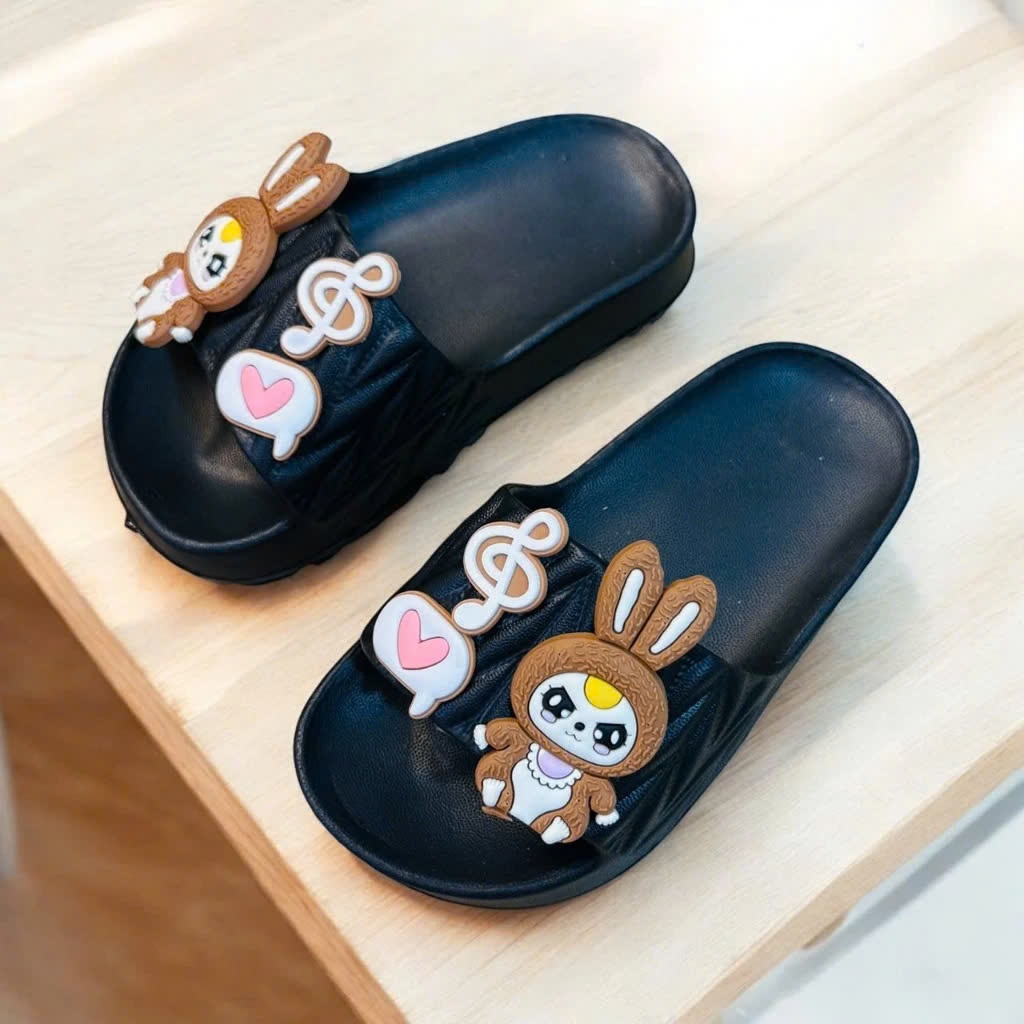 Dép bánh mì thời trang cho bé gái đế sọc chống trơn hình thỏ babythree siêu dễ thương mềm êm chân
