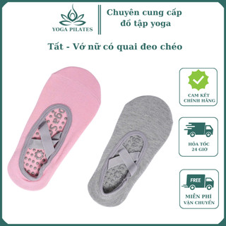 Tất - Vớ chân nữ có quai chéo dày dặn chống trơn trượt tập yoga, gym, pilates, múa gắn hạt silicon