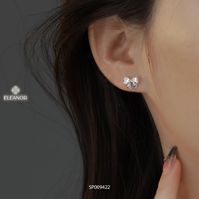 Bông tai nữ chuôi bạc 925 Eleanor Accessories hình nơ đính đá phụ kiện trang sức khuyên tai 9422
