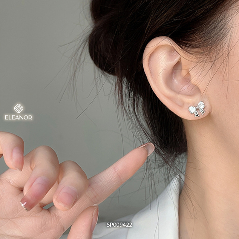 Bông tai nữ chuôi bạc 925 Eleanor Accessories hình nơ đính đá phụ kiện trang sức khuyên tai 9422