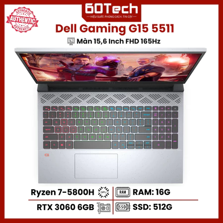 Laptop Dell Gaming G15 5515: Ryzen 7-5800H RAM 16GB SSD 512GB RTX 3060 6GB GDDR6 MÀN 15.6" Full HD
