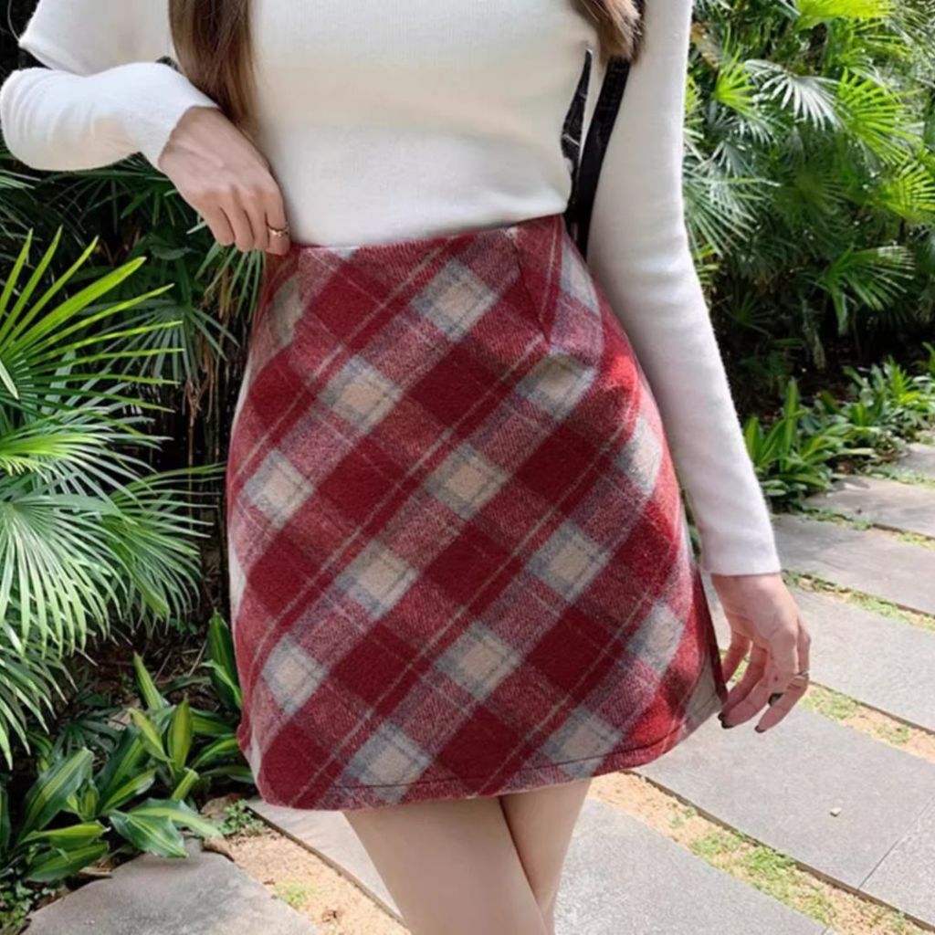 TudoQuinzy Chân Váy Dạ Ngắn Kẻ Sọc Caro Ulzzang Hàn Quốc, chân váy dạ kẻ cạp cao có quần trong