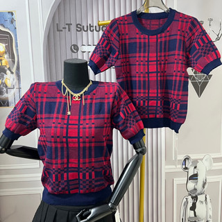 Áo len nữ cộc tay kẻ cổ tròn free size croptop len mềm 865