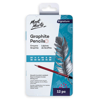 MONT MARTE - Hộp 12 bút chì than Signature với Vỏ đựng Kim loại đẹp, tiện dụng ♥ Graphite Pencils Signature 12pc