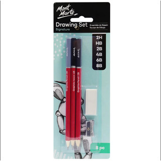 MONT MARTE - Bộ 06 bút chì than Signature Tặng kèm Gôm + Đồ chuốt Kim loại đẹp và tiện dụng ♥ Drawing Set Signature 8pc