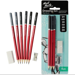 MONT MARTE - Bộ 06 bút chì than Signature Tặng kèm Gôm + Đồ chuốt Kim loại đẹp và tiện dụng ♥ Drawing Set Signature 8pc