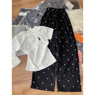 Set bộ áo babytee in ngựa trắng mix quần xuông chan nao đen