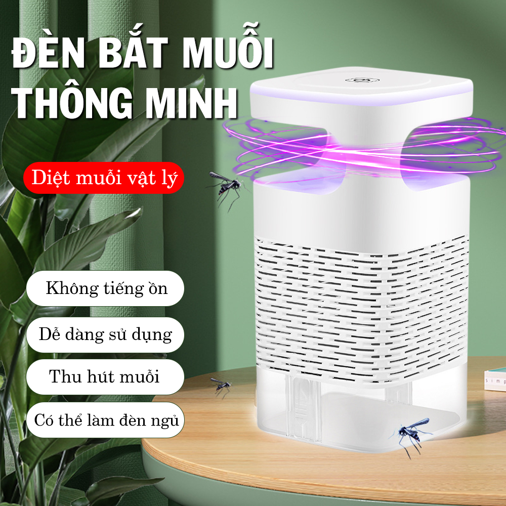 Đèn bắt muỗi diệt côn trùng thông minh, máy bắt muỗi kiêm đèn ngủ có cổng sạc USB ( Mầu Trắng )