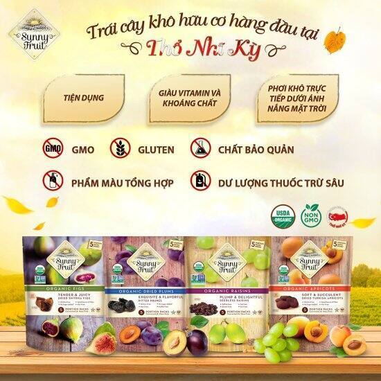 Trái cây khô Sunny Fruit hữu cơ USDA (sung, nho, mận, mơ, cherry)