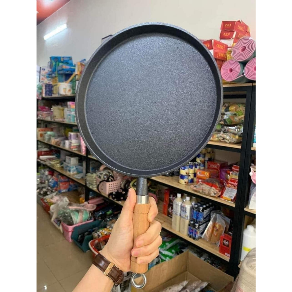 CHẢO GANG ĐÁY PHẲNG CÁN GỖ SIZE 20CM-26CM SIÊU TIỆN LỢI