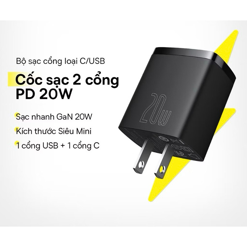 Củ sạc BA.SEUS 20W 2 cổng C + USB và 30W 3 cổng C +2USB