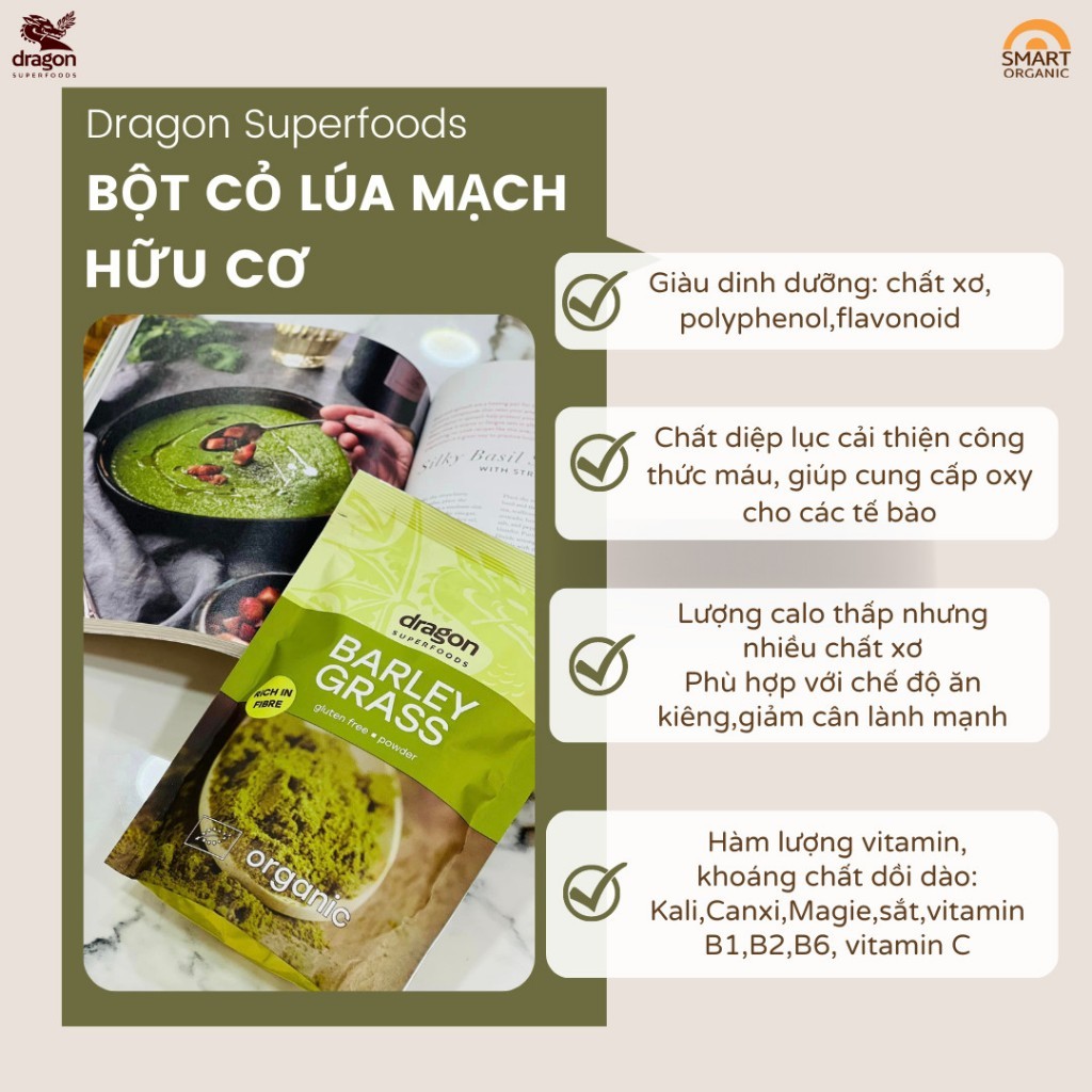 Bột cỏ lúa mạch hữu cơ Dragon Superfoods/ Diet-food Barley Grass Powder