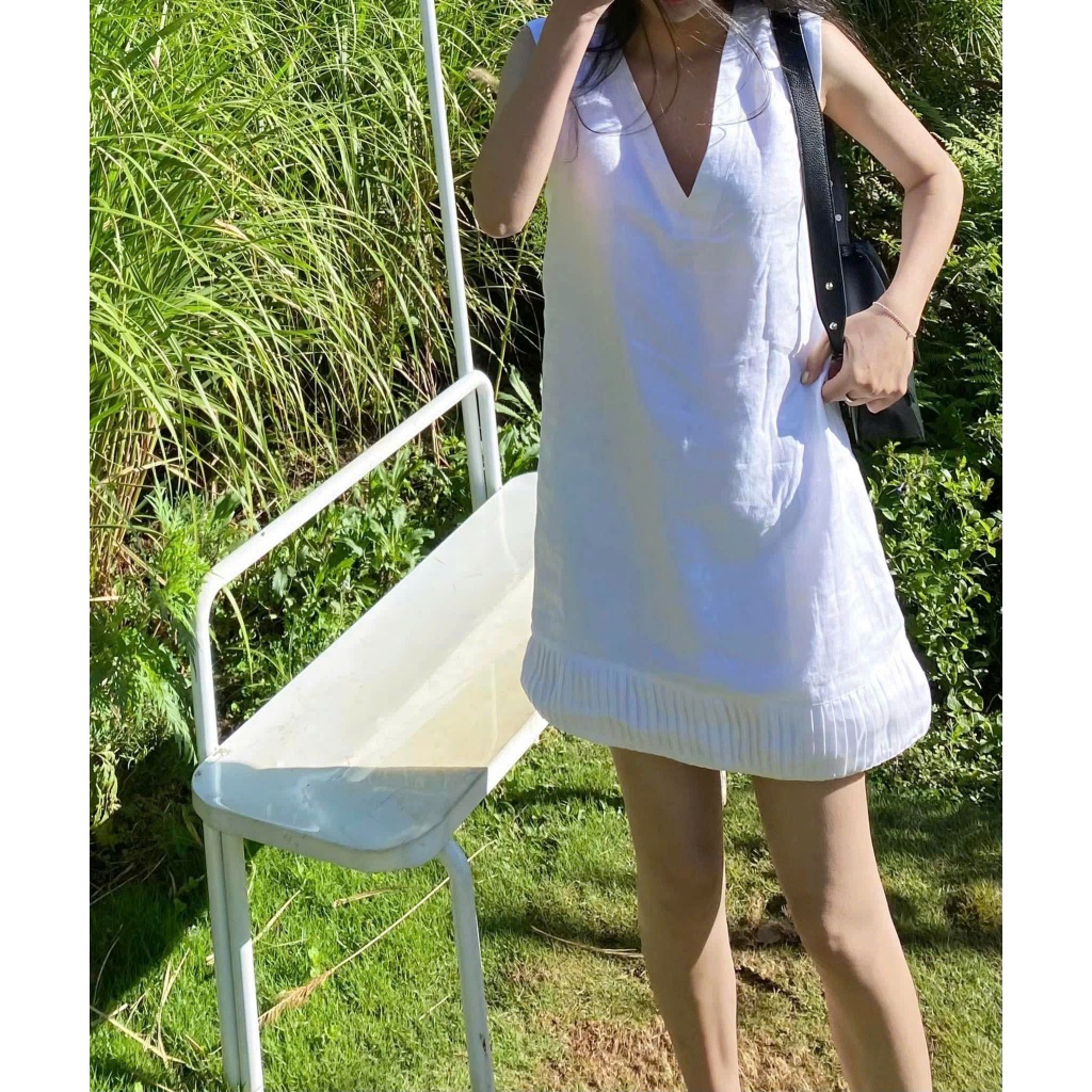 𝗠𝗶𝗱𝗶 𝗗𝗿𝗲𝘀𝘀- Đầm Linen tưng xuông xếp li xinh BEELY kèm hình thật