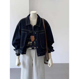 @𝑶𝒏𝒊.𝑺𝒉𝒐𝒑_ (SẴN GIAO LUÔN) Áo Khoác Denim Xanh Đen Dáng Lỡ 2025