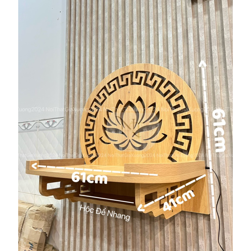 ( Có Đèn Led Sẵn - Sản Phẩm Tự Lắp Ráp ) BÀN THỜ TREO TƯỜNG HOA SEN VIỀN SIZE LỚN ( 61x41x61 )