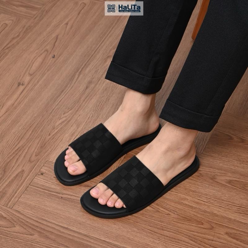 [Dép Luxury Caro] - Dép Da Nam Nappa Cao Cấp HALITA, Đế Cao Su Vân Nhám Chống Trơn Trượt