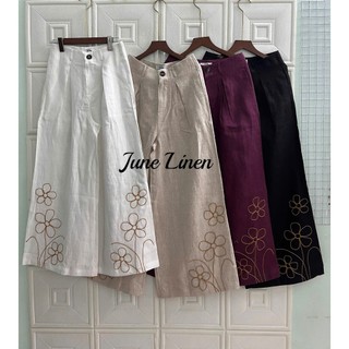 JUNE LINEN-QD07 Quần tây nữ 100% Linen, thêu chân, định lượng 200gsm, ống rộng. Chưa washed.
