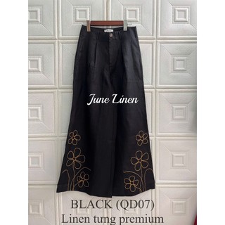 JUNE LINEN-QD07 Quần tây nữ 100% Linen, thêu chân, định lượng 200gsm, ống rộng. Chưa washed.