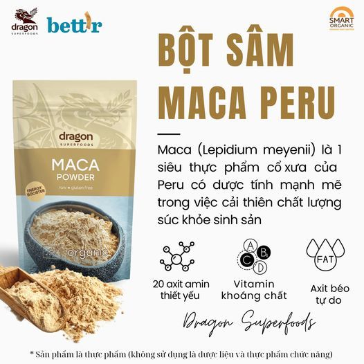 Bột Maca đen/ vàng hữu cơ Dragon Superfoods - xuất xứ Peru