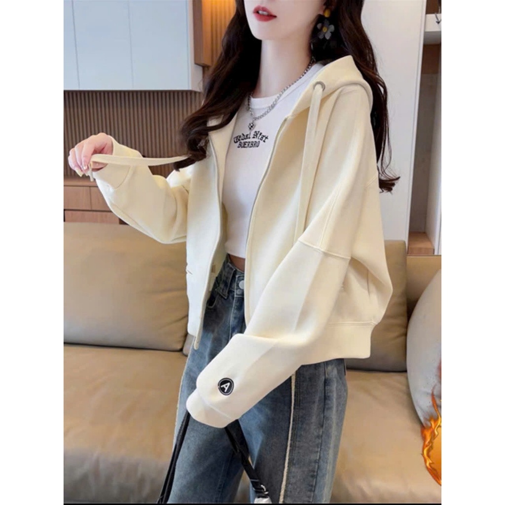 Áo Khoác NỈ dây kéo TRƠN Basic Phối NÓN Cực Đẹp THỜI TRANG