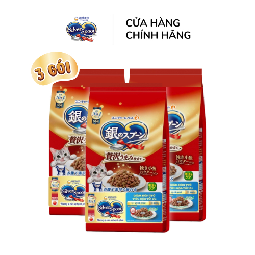 [V] Combo 3 Thức ăn hạt thơm ngon/ giảm nôn trớ cho mèo từ Nhật Bản Silver Spoon - Vị gà, cá (1kg/800g)