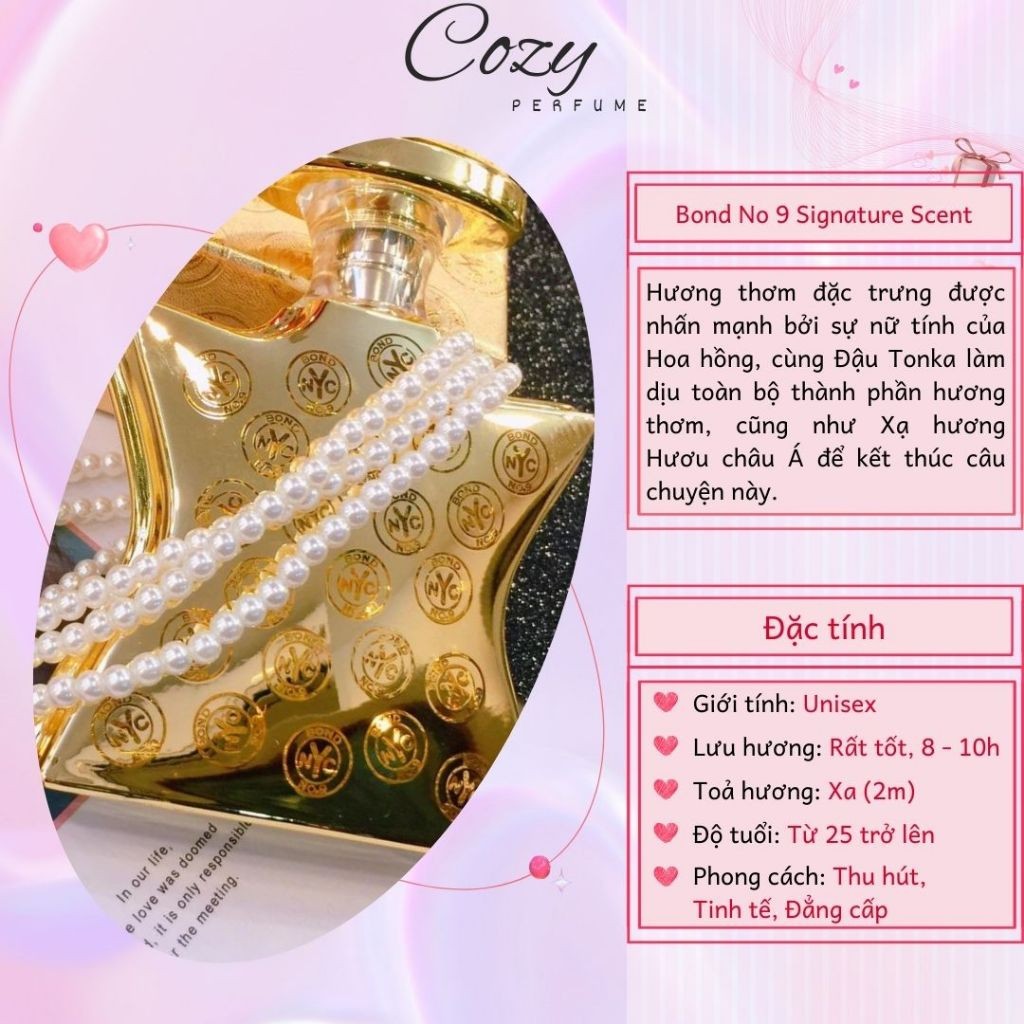 Nước hoa unisex Bond No 9 New York Signature Scent Chiết 5ml/10ml Hương thơm Đẳng cấp - Cozy Perfume
