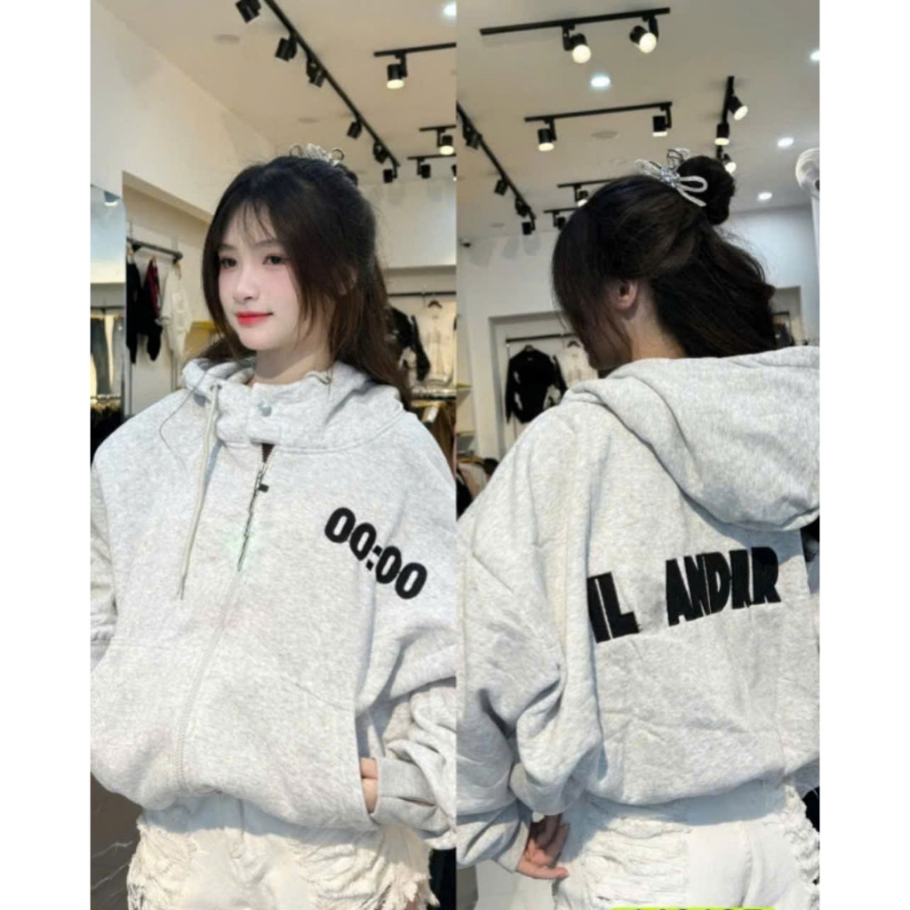 Áo Khoác Nỉ NÓN TO Form RỘNG 00:00 HOODIES ZIP Form BOxY Nnư Hình