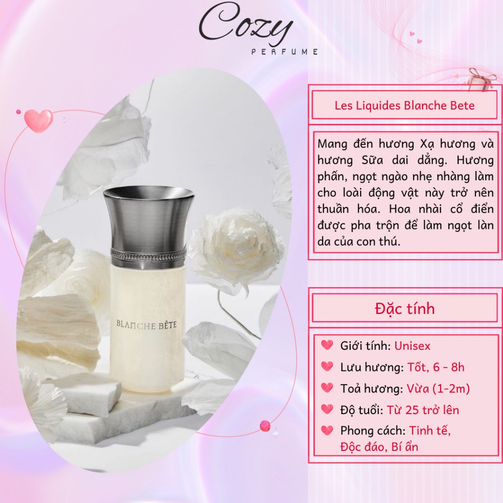 Nước hoa unisex Les Liquides Imaginaires Blanche Bete Chiết 5ml/10ml Hương thơm Độc đáo-Cozy Perfume