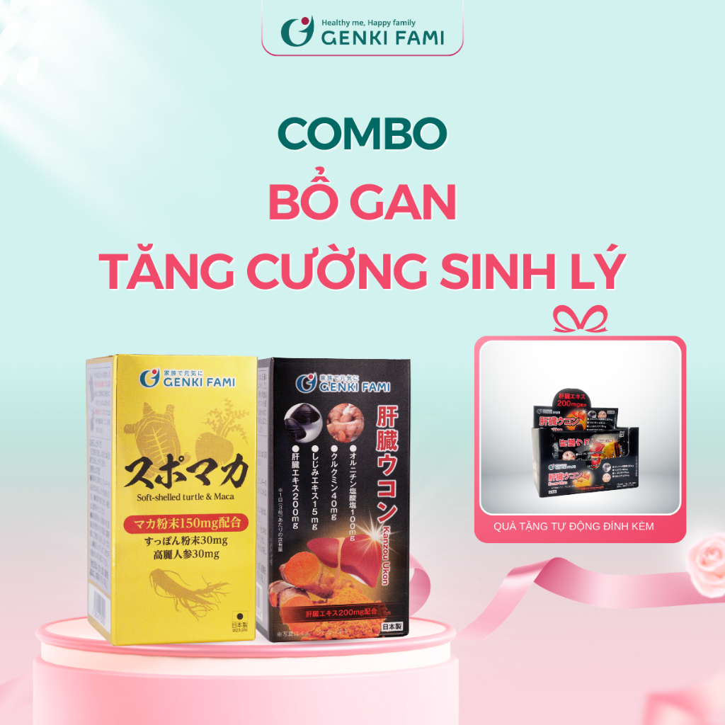 Ảnh Combo Viên Uống Bổ Gan Giảm Mệt Mỏi Kanzo Ukon, Tăng Cường Sinh Lý, Sức Khỏe Nam Supo Maca Genki Fami Nhật Bản 1