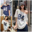 Áo Thun Nữ Dáng Rộng Lệch Vai, Áo Cộc Tay In Số 84 Cổ Lệch Chất Thun Cotton Dày Dặn Form Rộng Cho Nữ