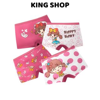 Combo 4 Quần Lót Dạng Đùi Cho Bé Gái Màu Sắc Ngọt Ngào, Quần Chip Mềm Thoáng Nhẹ King Shop L-8009, L-8019, L-8014