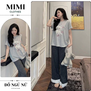 Đồ ngủ nữ, bộ mặc nhà nữ áo phông cộc họa tiết cún mix quần suông phối ren siêu xinh MIMI CLOTHES hcom25349