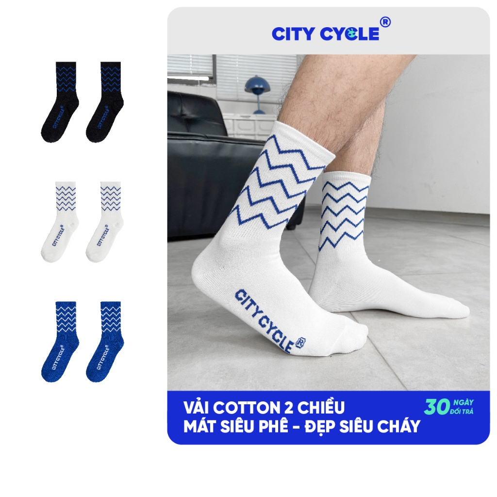 Tất vớ nam nữ cổ cao hoạ tiết ziczac co giãn Local Brand Chính Hãng City Cycle Tất cổ cao Ziczac