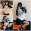 Set bộ đồ nữ mùa hè , Bộ cộc nữ mùa hè hoạt hình phối raglan màu đen xám, đồ bộ mặc nhà, mặc đi chơi hè siêu mát