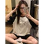 Set bộ đồ nữ mùa hè , Bộ cộc nữ mùa hè hoạt hình phối raglan màu đen xám, đồ bộ mặc nhà, mặc đi chơi hè siêu mát