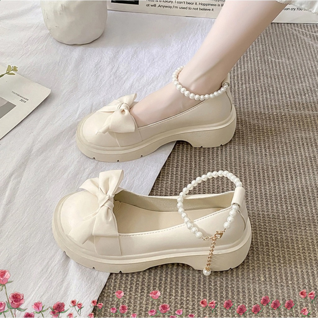 🔥Còn hàng🔥Giày Búp Bê Nữ Lolita 5p,Giày công chúa Quai ngọc Mũi Nơ Đế cao