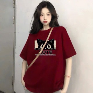 Áo thun phông nữ 3158 form rộng KONOVA chất liệu cotton 250GSM thoáng mát thấm mồ hôi in hình MÈO