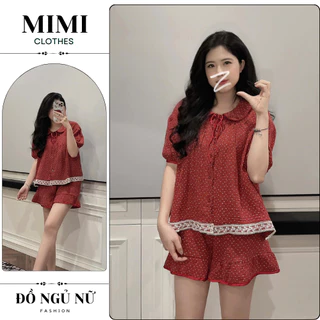 Đồ ngủ nữ, bộ pijama nữ cộc tay cổ sen phối ren họa tiết hoa nhí chất mềm mát siêu xinh MIMI CLOTHES