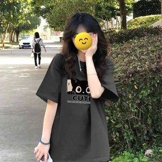 Áo thun phông nữ 3158 form rộng KONOVA chất liệu cotton 250GSM thoáng mát thấm mồ hôi in hình MÈO