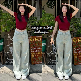 Quần jeans ống rộng, xanh bạc ánh rêu  cực đẹp cực xinh phù hợp đi học đi chơi  NTP08
