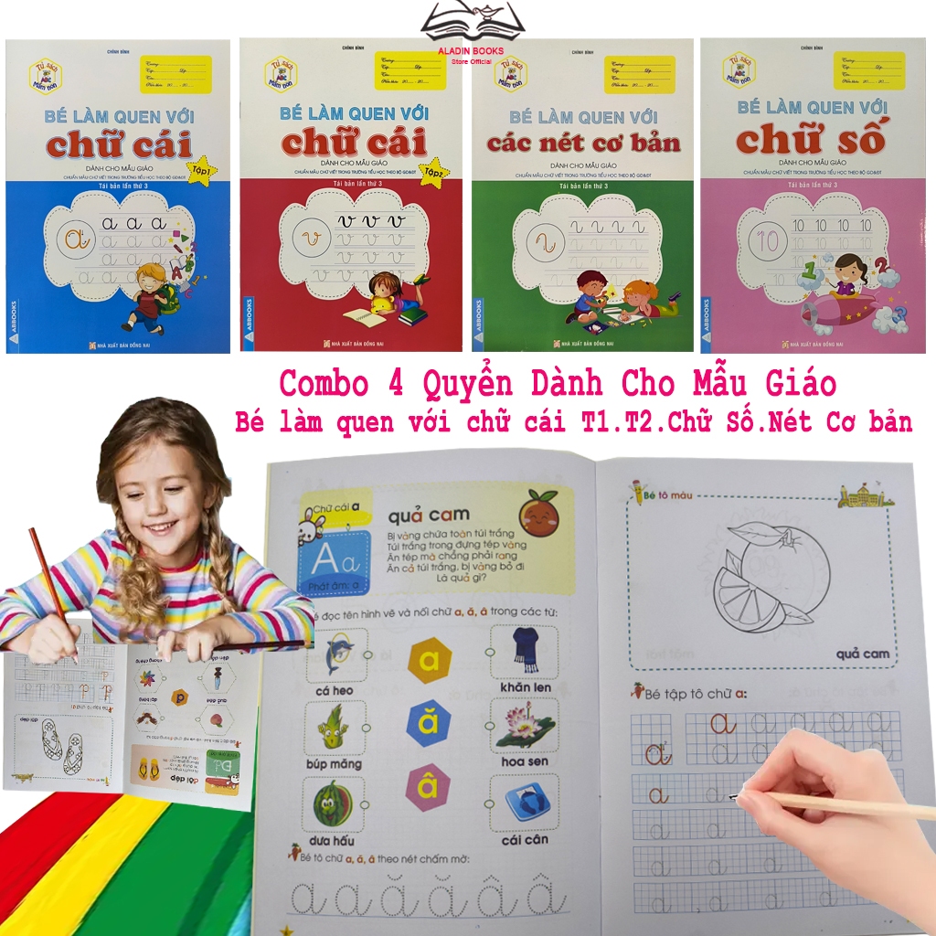 Sách- Bộ 4 Quyển Bé Làm Quen Với Chữ Cái Tập 1 Tập 2 Chữ Số Nét Cơ Bản- Dành Cho Mẫu Giáo