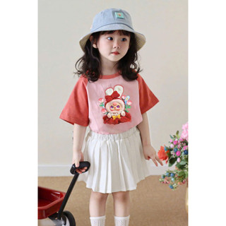 [B&G] Sét bộ baby three áo hồng cam kèm chân váy trắng xếp ly cho bé gái 12-42kg(2-12 tuổi)