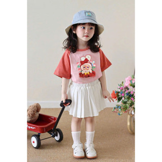 [B&G] Sét bộ baby three áo hồng cam kèm chân váy trắng xếp ly cho bé gái 12-42kg(2-12 tuổi)