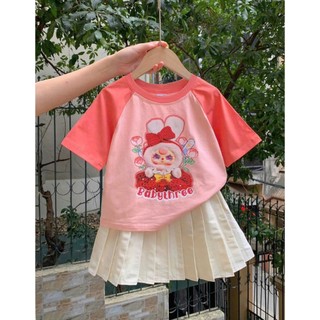 [B&G] Sét bộ baby three áo hồng cam kèm chân váy trắng xếp ly cho bé gái 12-42kg(2-12 tuổi)