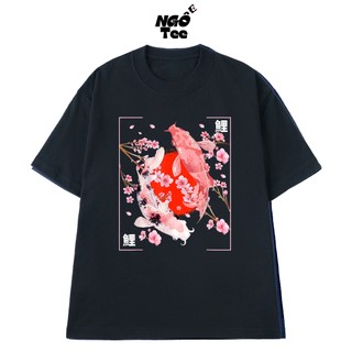 Áo Thun NGỐ TEE Phong Cách Nghệ Thuật Nhật Bản Cá Koi Phối Với Hoa Anh Đào Vải Cotton 100 Cao Cấp