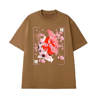 Áo Thun NGỐ TEE Phong Cách Nghệ Thuật Nhật Bản Cá Koi Phối Với Hoa Anh Đào Vải Cotton 100 Cao Cấp